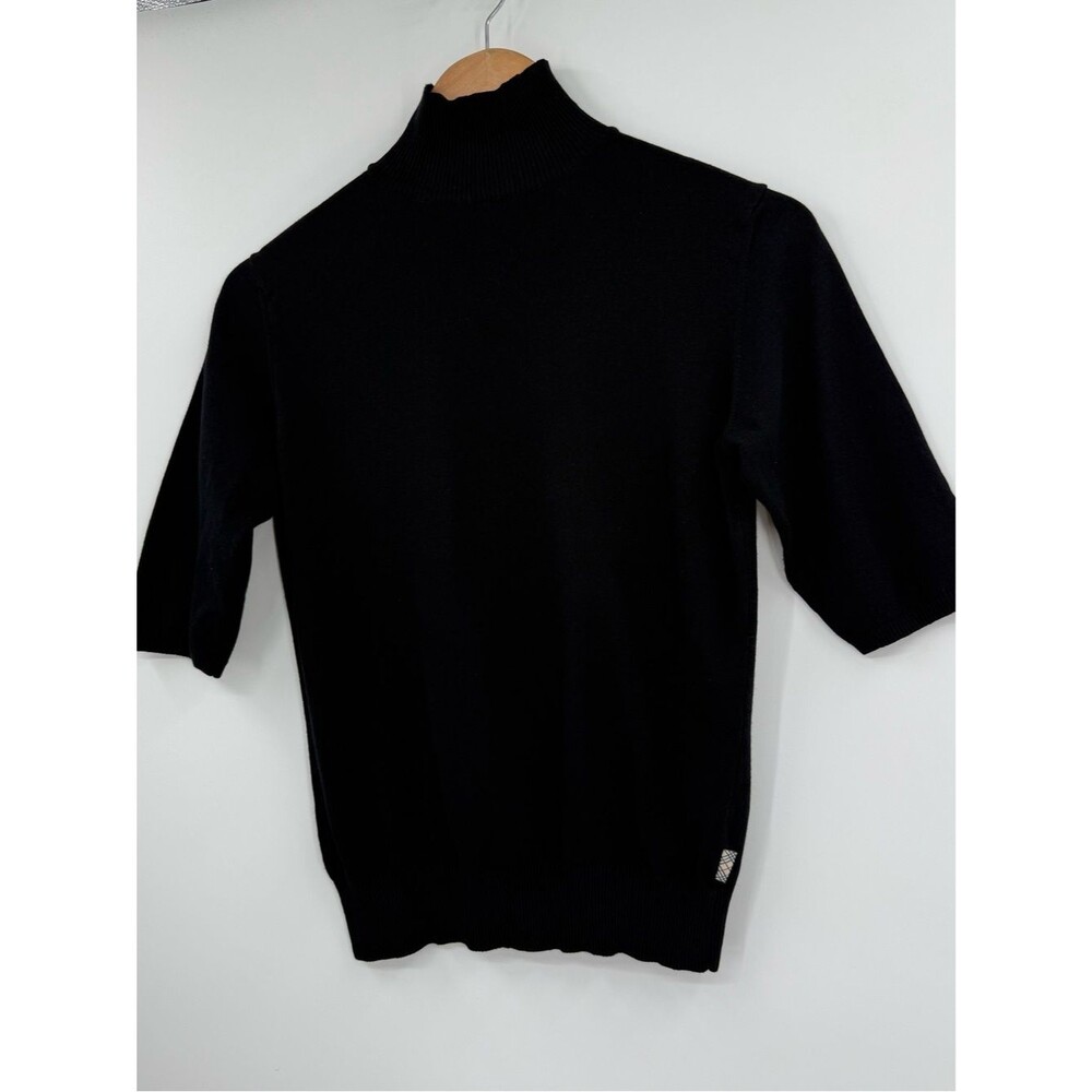 Burberry London Mock Neck Short Sleeve Knit Top | Black | Medium